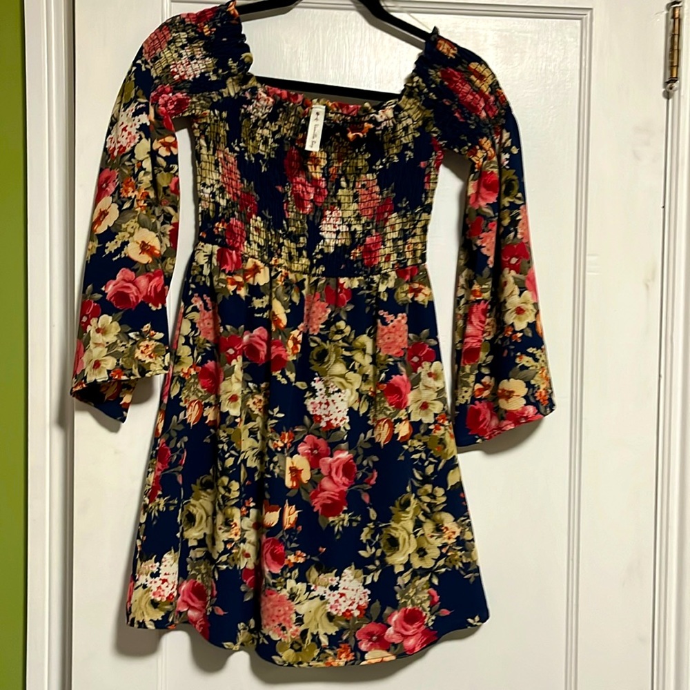 Colorful blue flowered dress.  Small